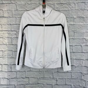 Tek gear girls M full zip hooded track jacket  Longsleeve white & black